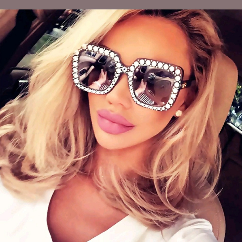 Oversized Large Square Frame Rhinestone Sunglasses